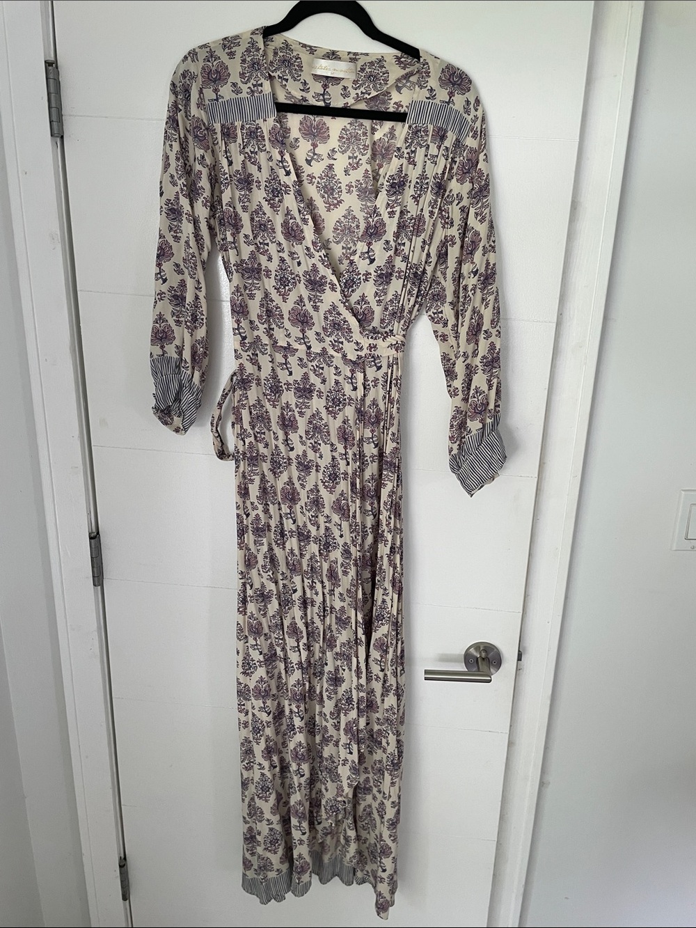 Natalie Martin Cream Maxi Wrap Dress with Lavender Floral Print